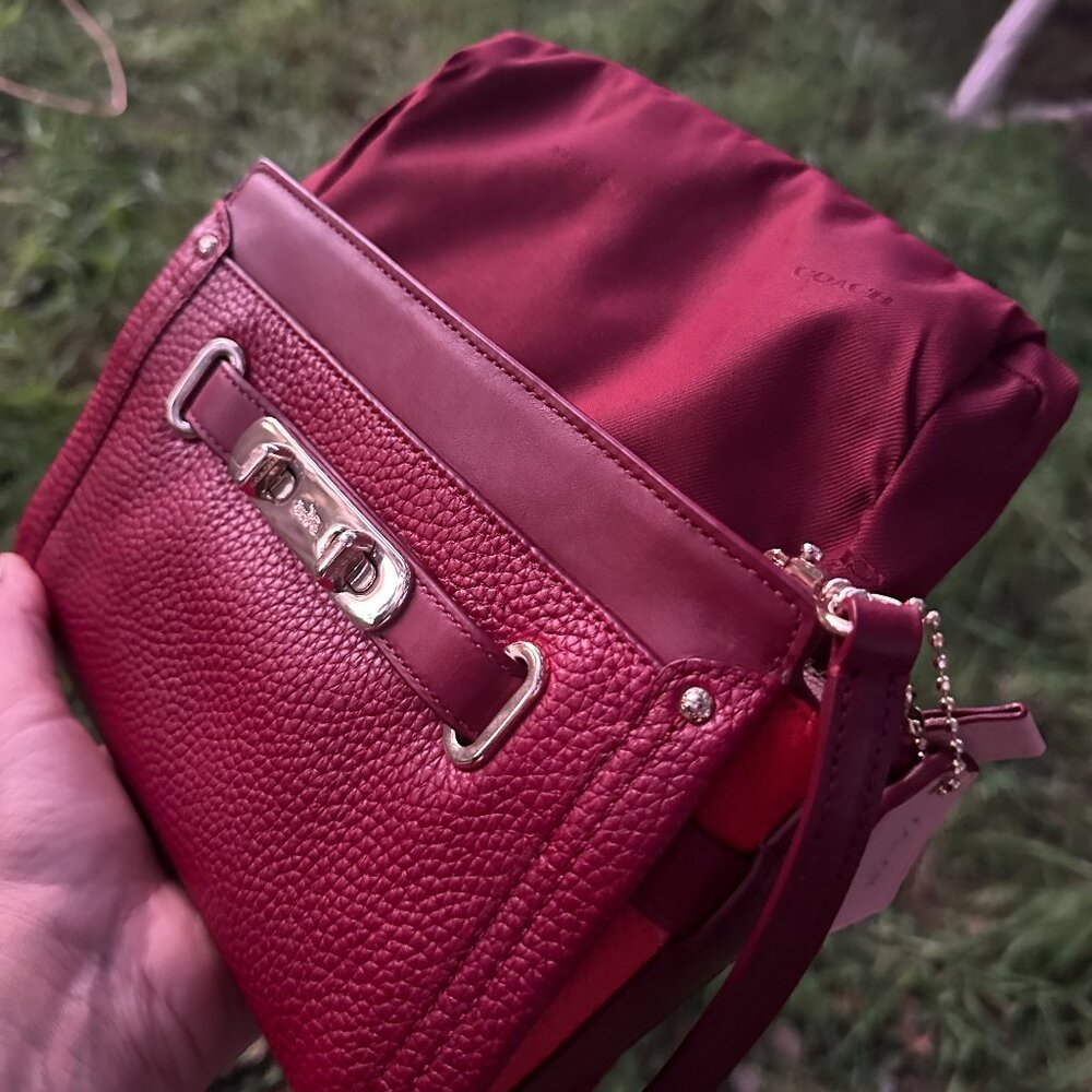 Leather COACH SWAGGER COLORBLOCK Convertible Crossbody Cherry $275 MRSP - Picture 16 of 16